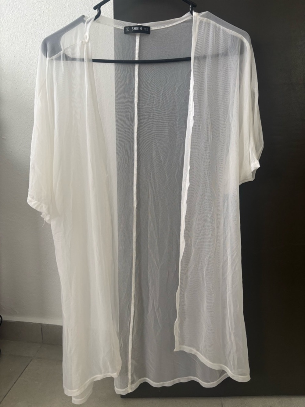 SHEIN White Sheer Mesh Kimono Beach Cover Up - Size S
